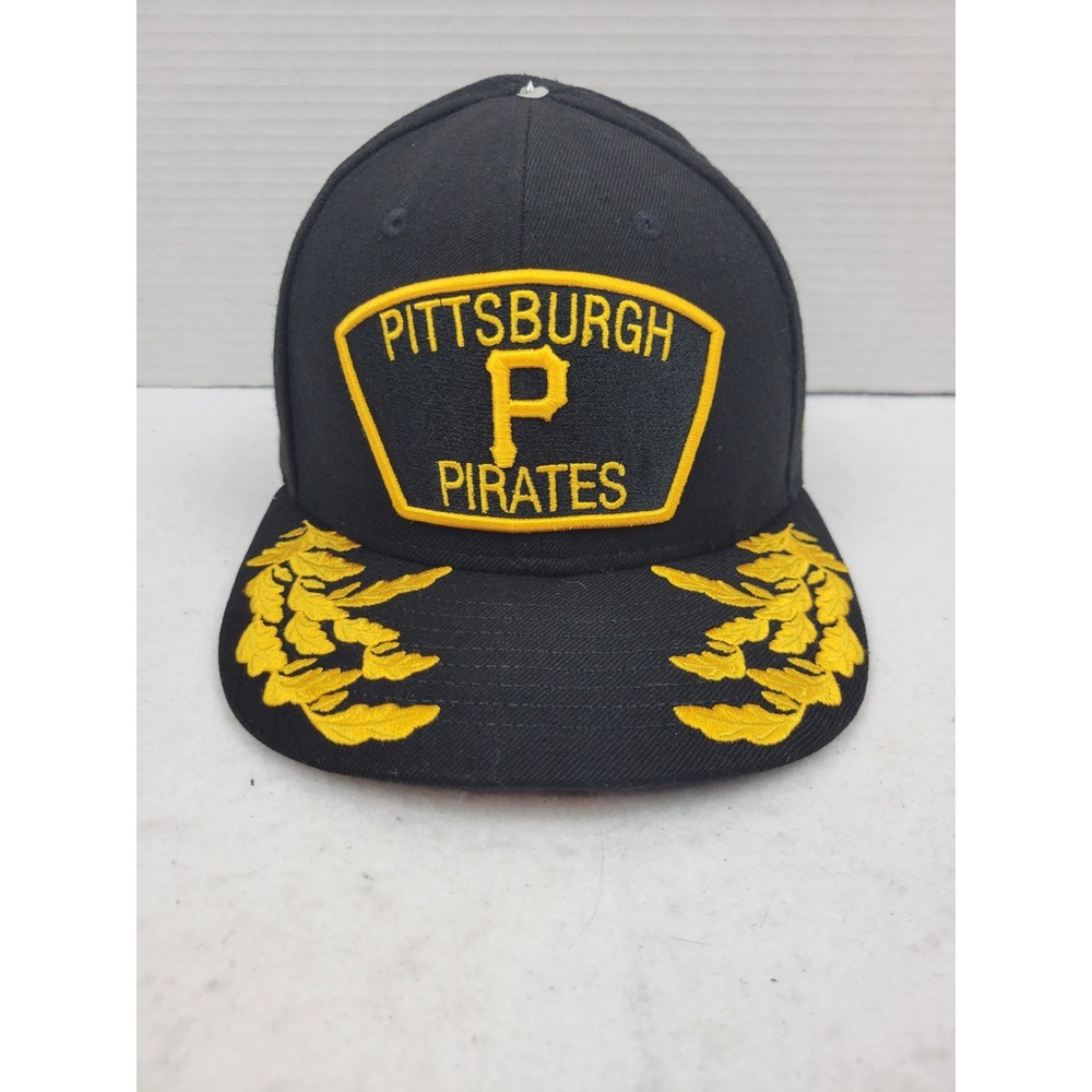 New Era Pittsburgh Pirates Fitted 7 1/2 Gold Military Leaves 100% Wool Hat Black